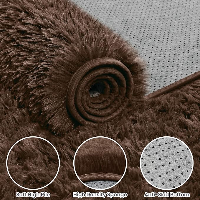 6x9 Area Rugs for Living Room Rug: Soft Fluffy Shag Brown Rugs for Bedroom