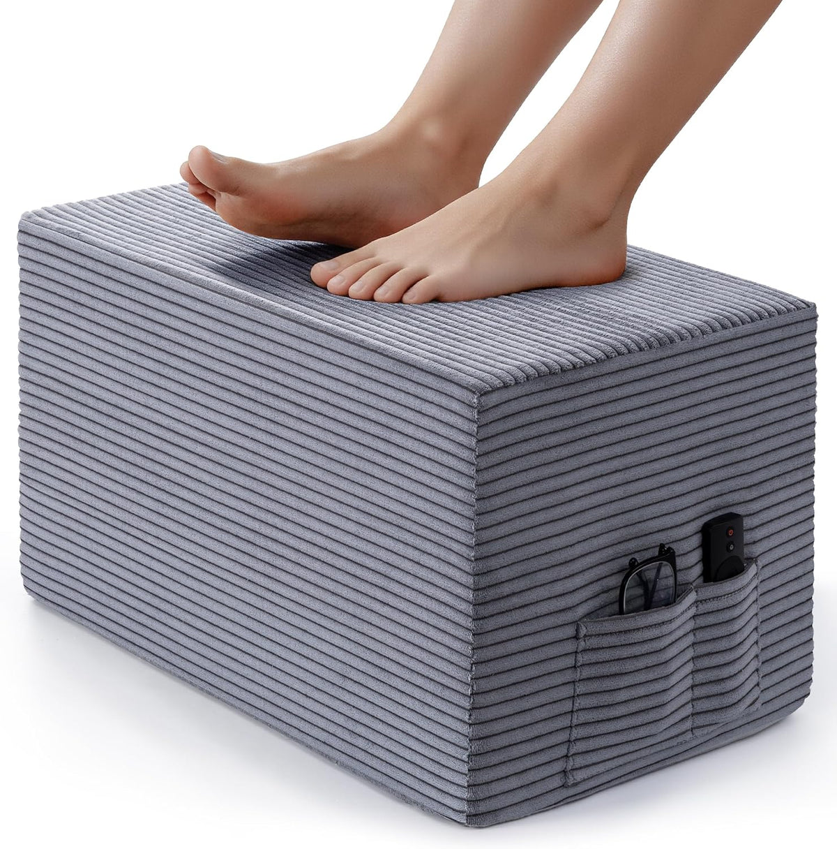 Rectangular Pouf Ottoman, Foam-Filled Footrest, Dark Gray