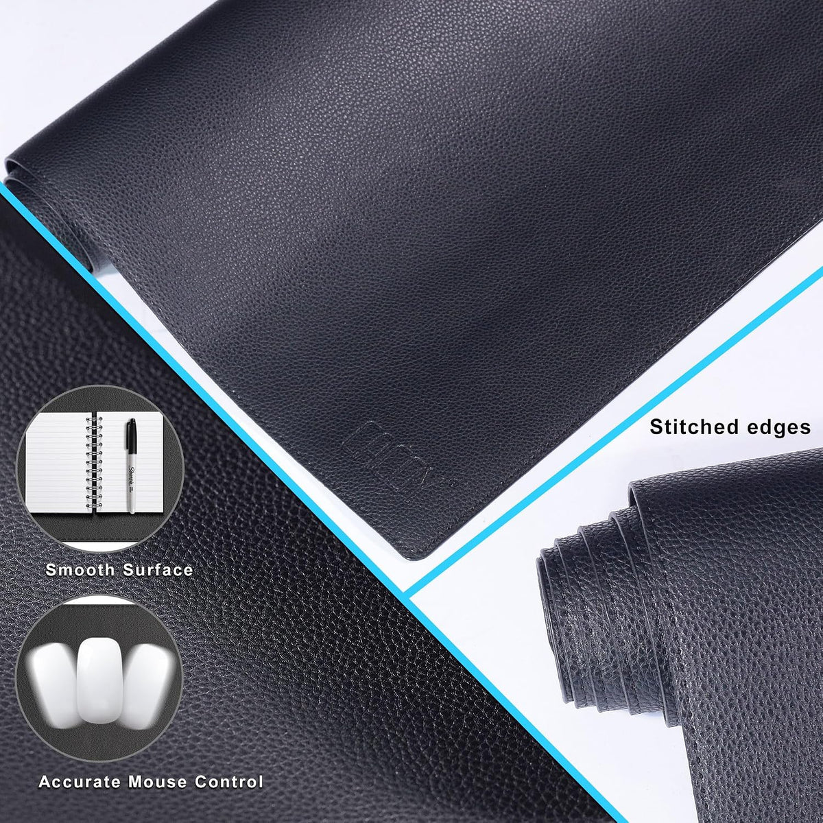 Cacoy 51.2" x 27.5" Large Leather Desk Mat, Extended Mega Size Computer Mouse Pad for Full Desk Coverage, Waterproof Office Desk Protector, PU Leather Desk Pad Blotters (Black)