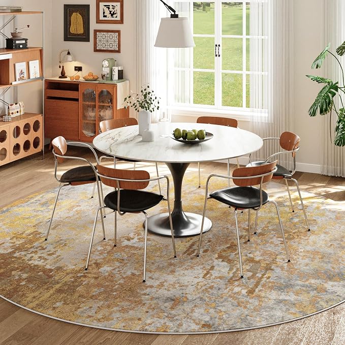 Beige Gold Round Rugs 6ft Washable Circle Area Rug