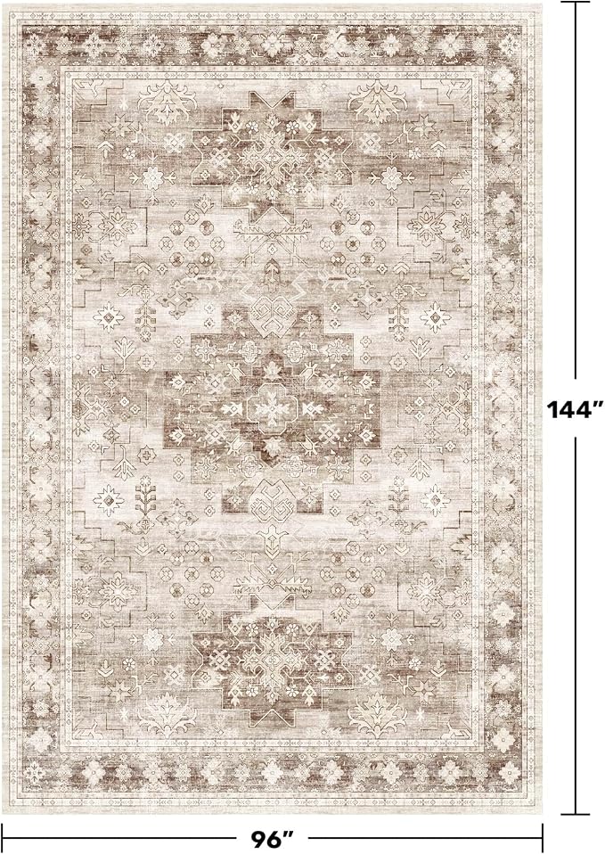 Beige Boho Rug for Living Room 8x12
