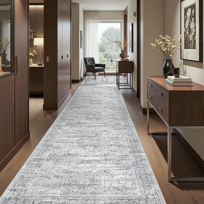 Washable Runner Rug 2.5x12, Non-Slip Long Bathroom Rugs Runner