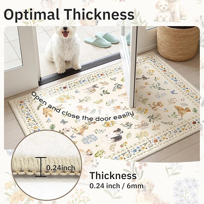 Soalmost 2x3 Dog Rugs for Entryway, Machine Washable Door Mat Animal Floral