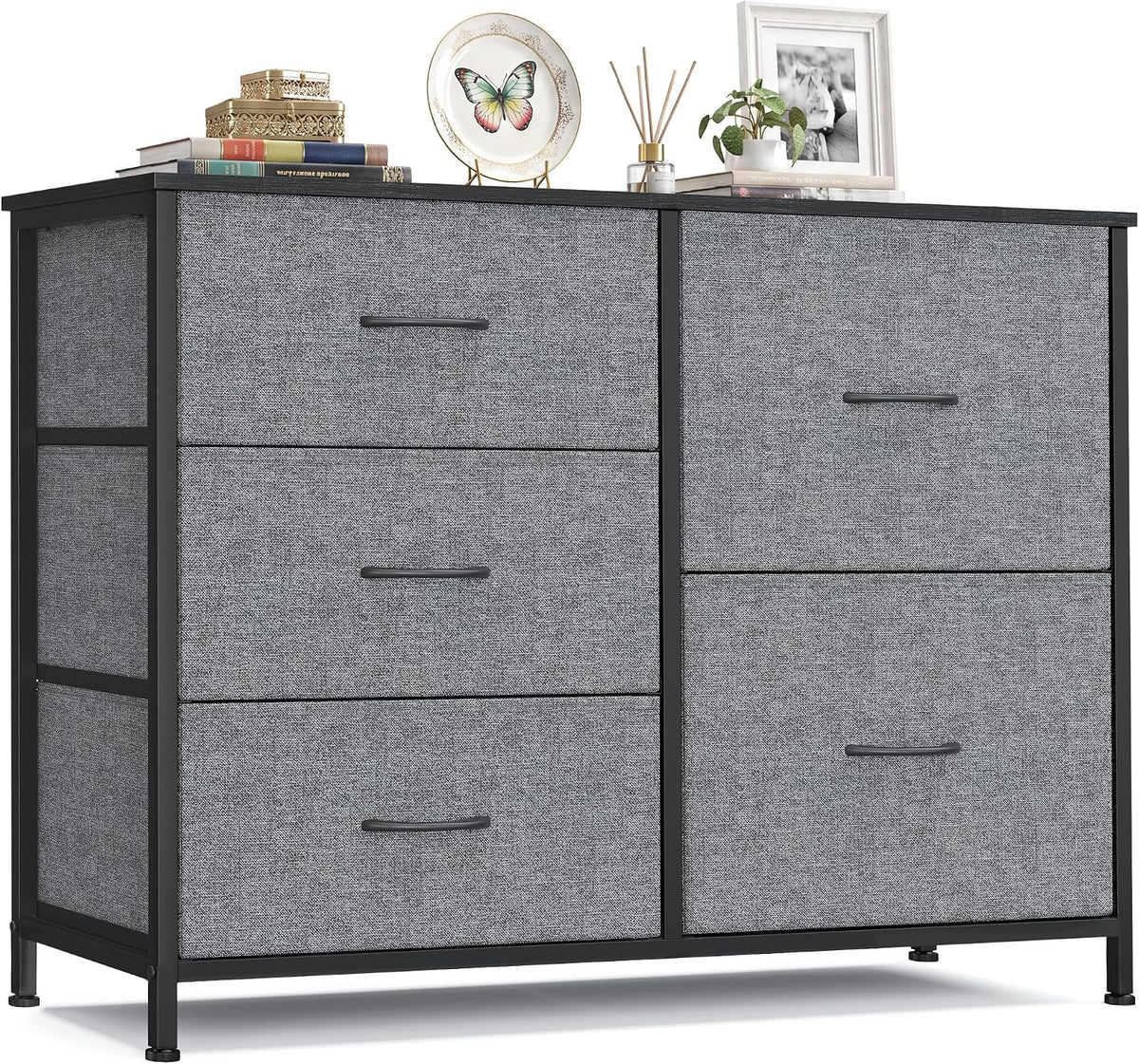 SONGMICS Dresser for Bedroom, Wide Dresser for Closet with 5 Fabric Drawers