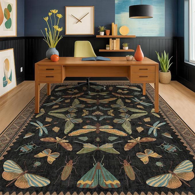 Dark 6x8 Insect Area Rug for Living Room