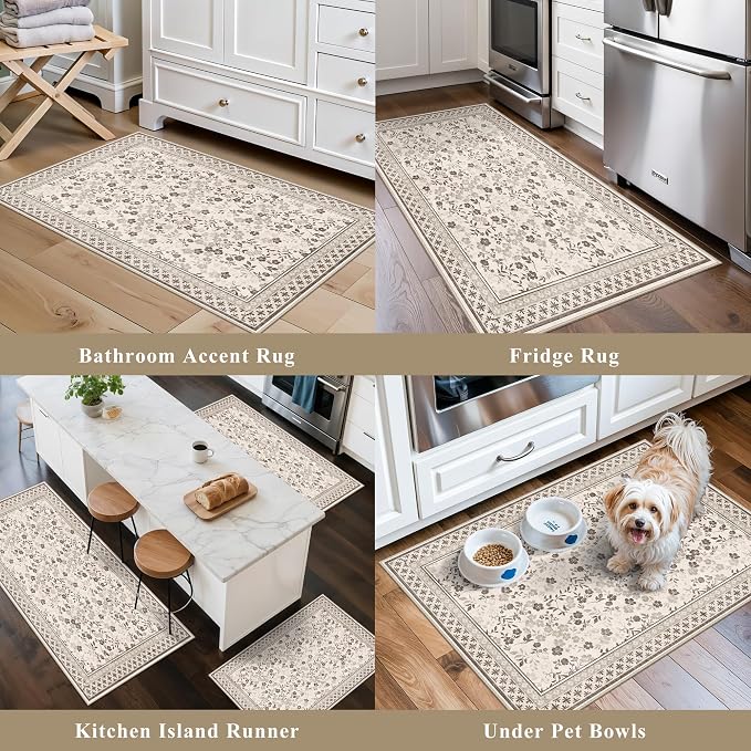 3-Piece Kitchen Rugs Set for Floor, Washable Non-Slip Farmhouse Kitchen Mats