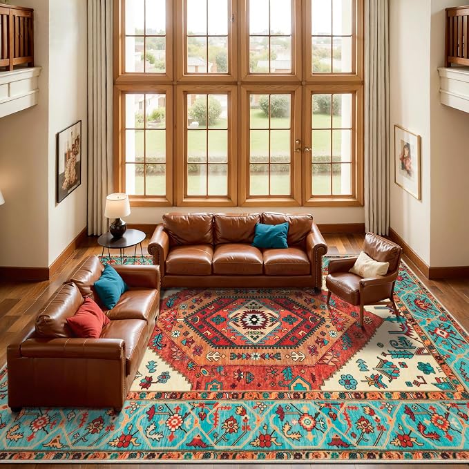 SERISSA 10x12 Area Rugs for Living Room, Large Washable Non-Slip Boho Rug