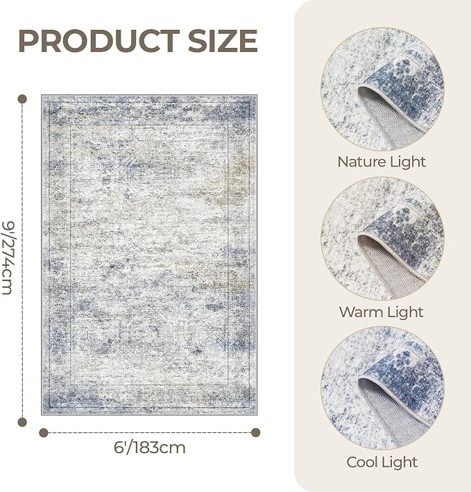 6x9 Area Rugs for Living Room, Soft Low Pile Indoor Washable Rugs for Bedroom