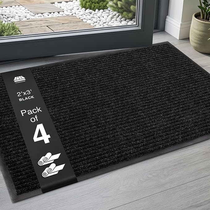 4 Pack 2' x 3' Door Mat, Heavy Duty Entryway Mat, Low Profile Indoor Outdoor