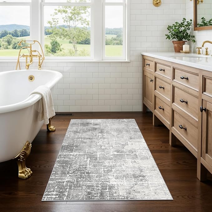 Abstract 2x3 Entryway Area Rugs: Washable Water Resistant Kitchen Rug Non-Slip