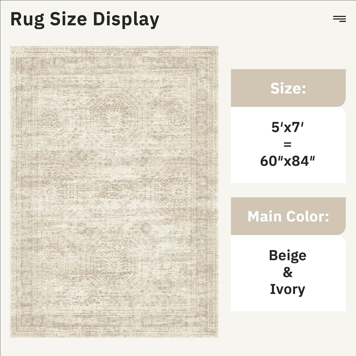 Soalmost 5x7 Area Rugs Beige Low Pile Washable Trendy Faded Style Rug
