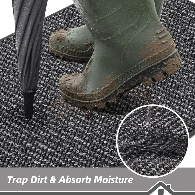 BEQHAUSE Dirt Trapper Door Mat 24" x 36" Half Circle Non-Slip Washable Doormats