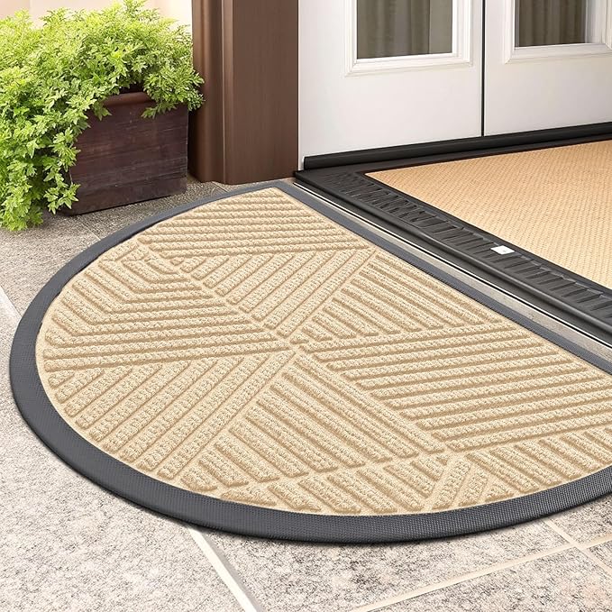 Smiry Half Circle Front Door Mat Outside Entrance, Heavy Duty Sturdy Natural