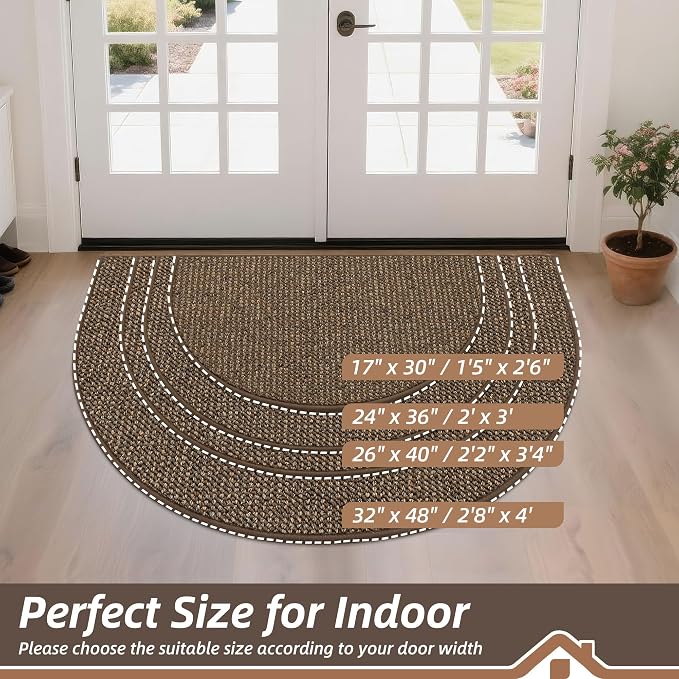 BEQHAUSE Dirt Trapper Door Mat 26" x 40" Half Circle Non-Slip Washable Doormats