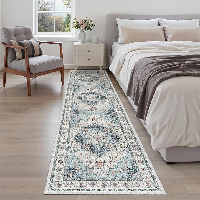 Madane Runner Rug 2x8, Washable Hallway Runner Rugs, Non-Slip Low-Pile Soft