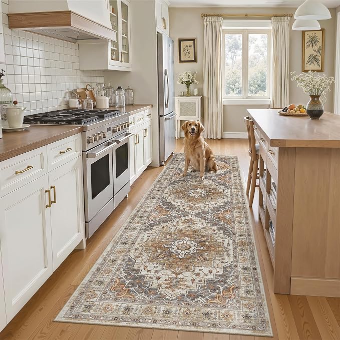 Madane Runner Rug 2'6''x8' Kitchen Runner, Hallway Runner Printed Vintage