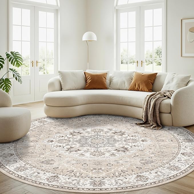 Washable 6ft Circle Round Rug: 6x6 Low-Pile Circular Rug