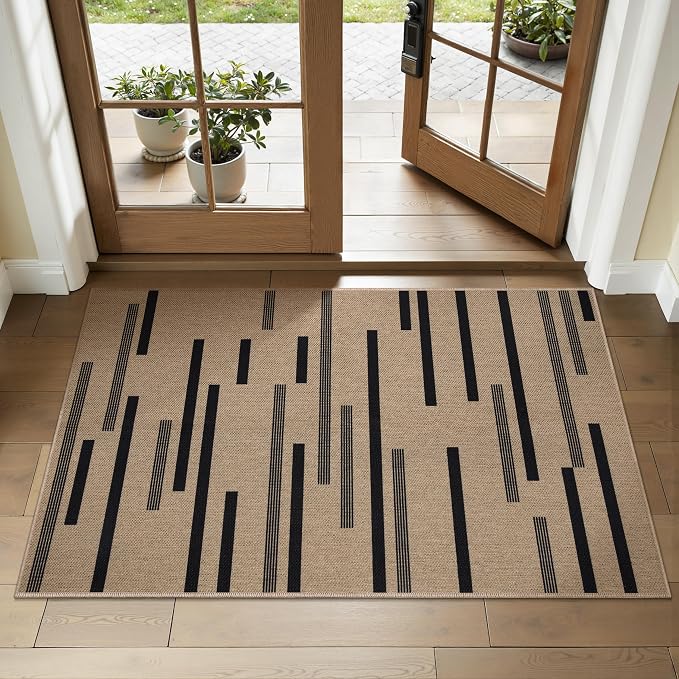 Tangsoo Stripe Easy Jute Rug, Ultra Thin 2x3 Outdoor Rug