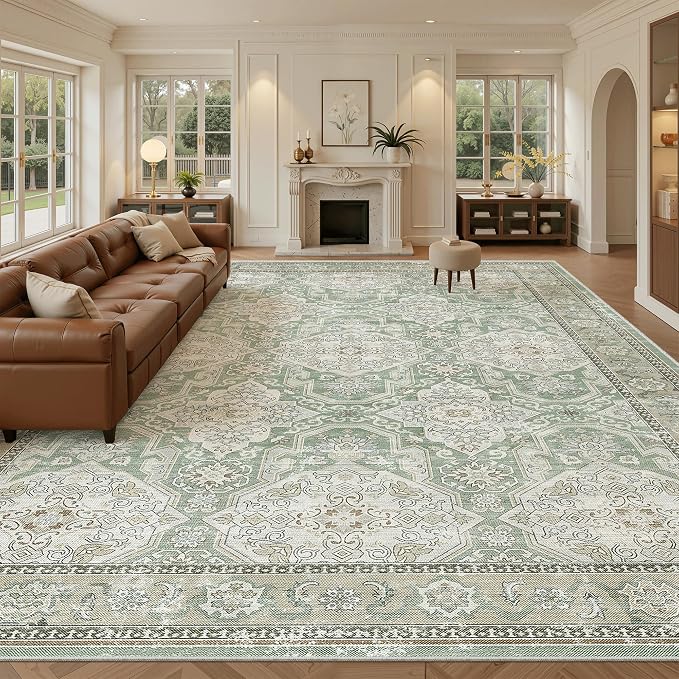 Soalmost 10x14 Area Rugs for Living Room, Non Slip Machine Washable Vintage Rugs