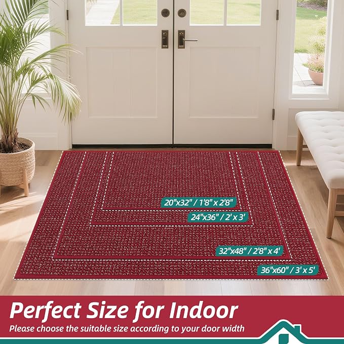 BEQHAUSE Dirt Trapper Door Mat 24" x 36", Non-Slip Washable Doormats Entrance