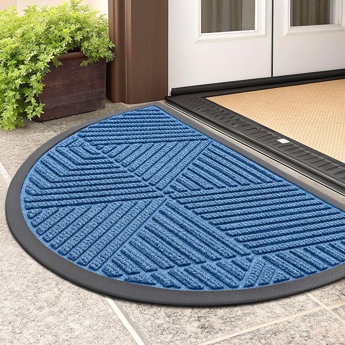 Smiry Half Circle Front Door Mat Outside Entrance, Heavy Duty Sturdy Natural