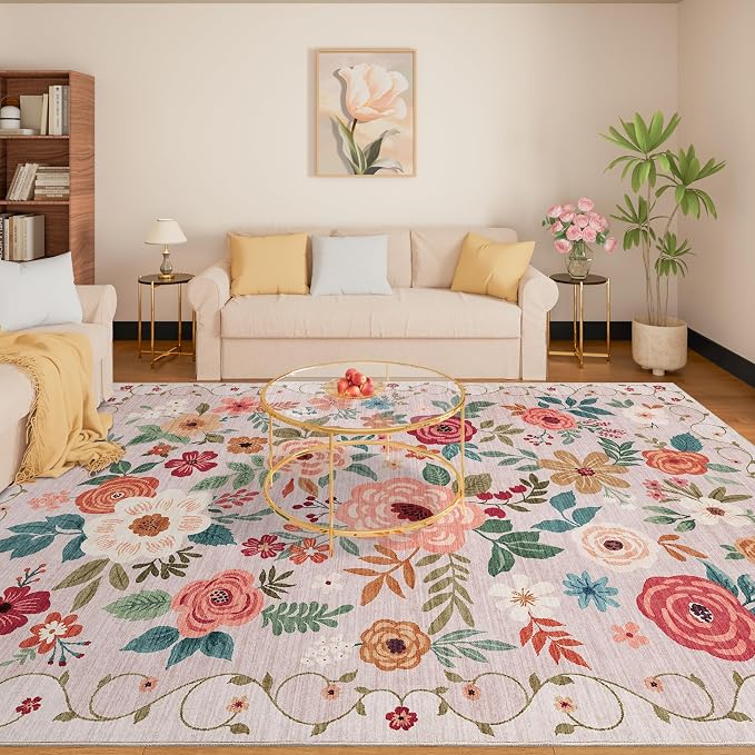 DUKINO 9x12 Area Rug, Floral Rugs