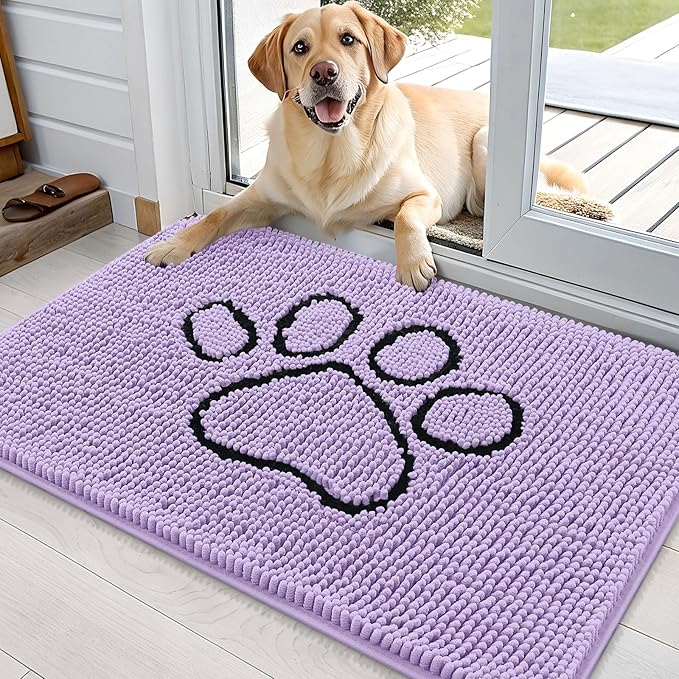 OLANLY Dog Door Mat for Muddy Paws 36x24, Paw Print Design, Absorbs Moisture