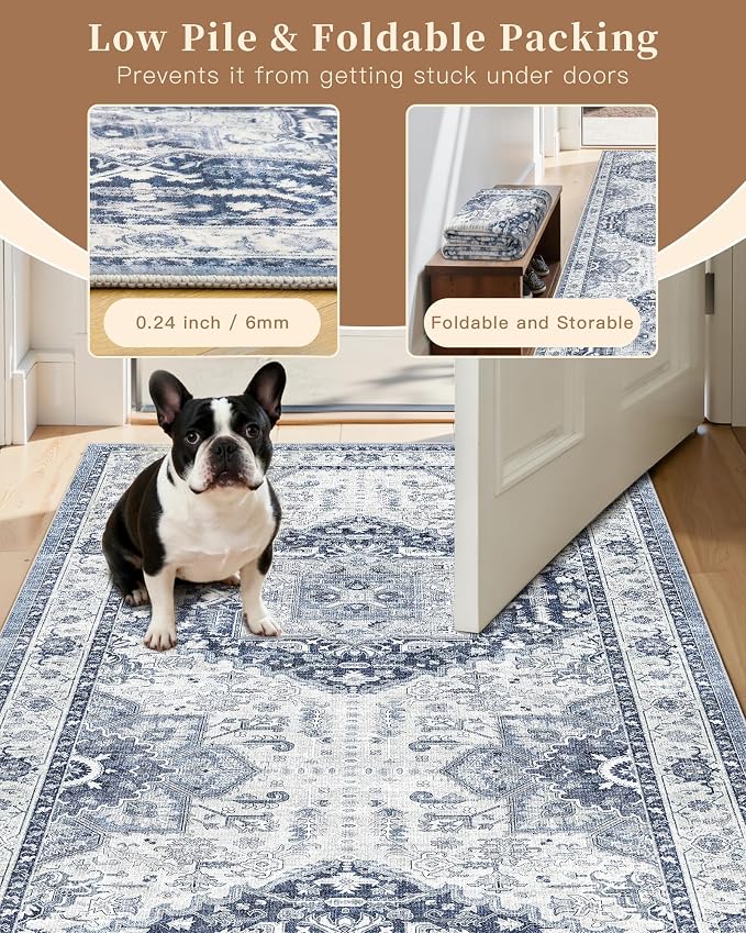 Madane Washable Area Rug 2x3, Small Entryway Rug Non-Slip Vintage Door Mat