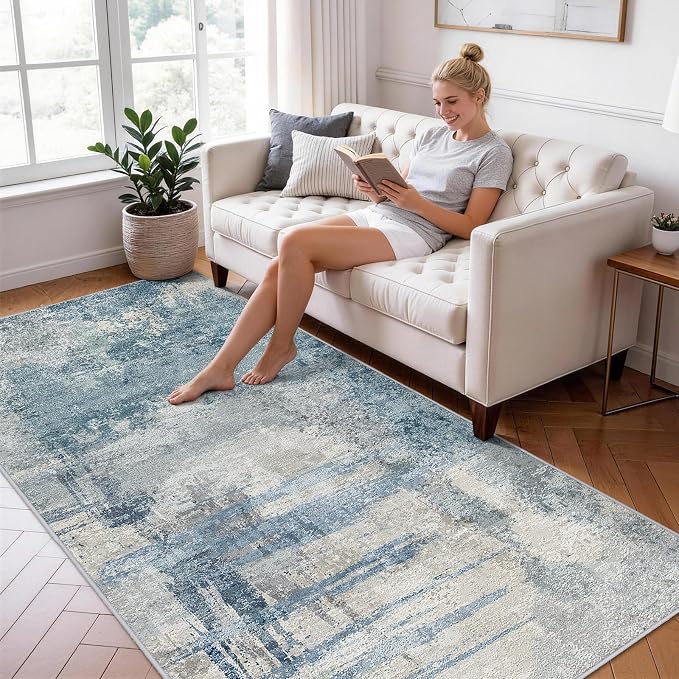 Washable Wide Runner Rug 4x10 : Modern Abstract Hallway Rugs