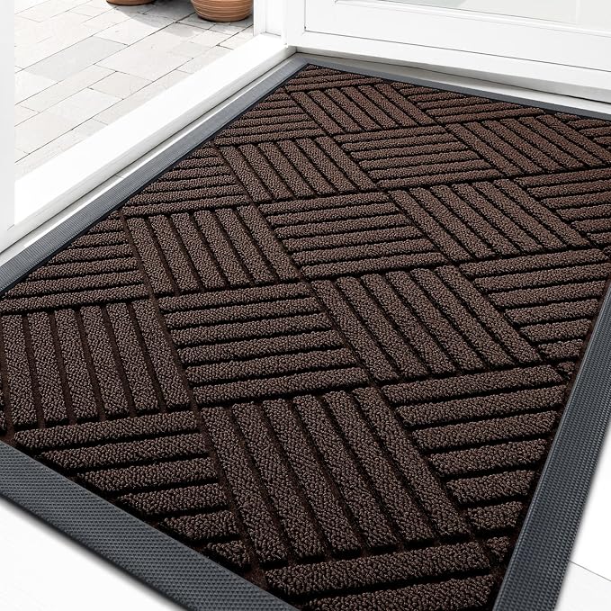 OLANLY Front Door Mat Outside Entrance 29.5x17, Heavy Duty Sturdy Natural