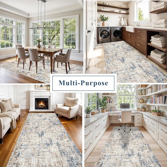 4x12 Wide Hallway Runner Rug – Non-Slip Washable Rubber-Backed Large Carpet