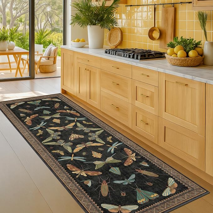2x5 Black Washable Kitchen Runner Rugs Non Skid Washable