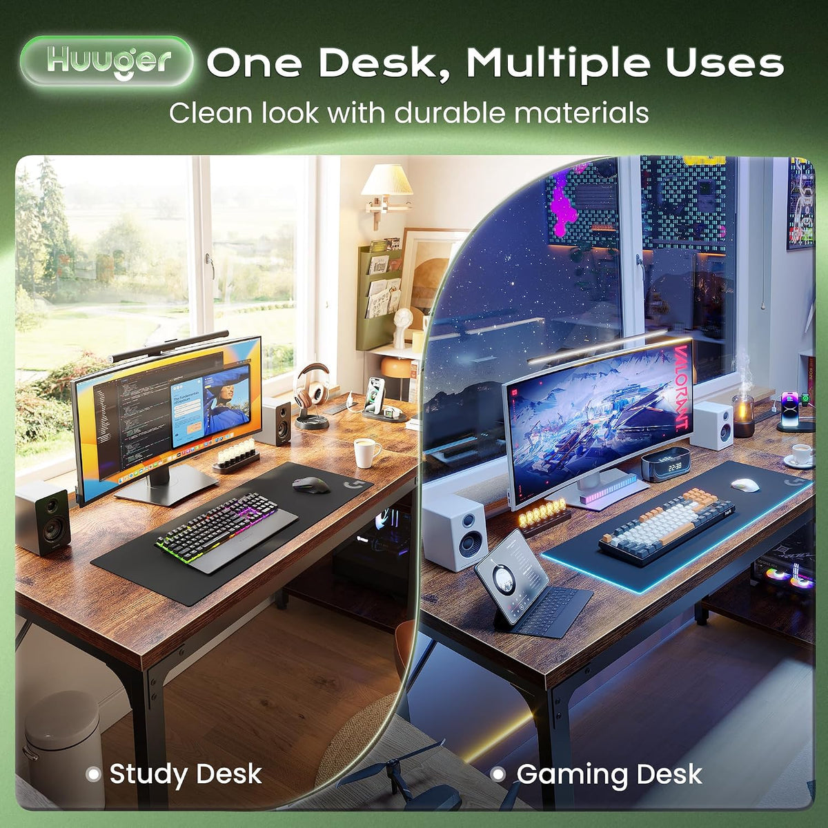 Huuger 55'' x 19.7'' Computer Desk with Power Outlets, 0.95'' Thick Desktop