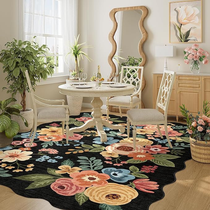 DUKINO 4x6 Area Rug, Floral Non-Slip Indoor Washable Rug
