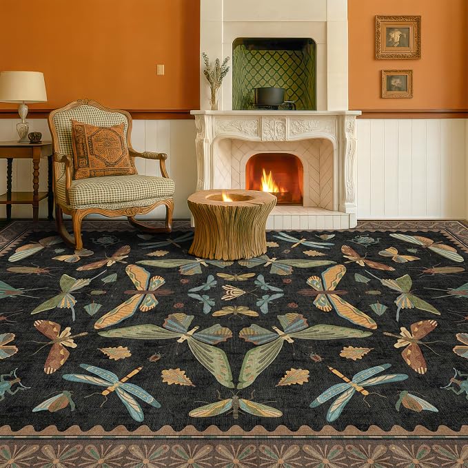Dark 6x8 Insect Area Rug for Living Room