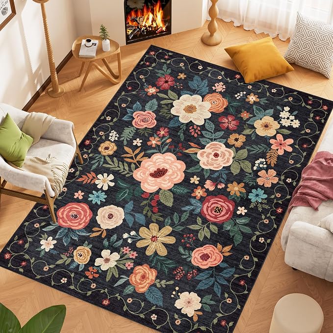 DUKINO 8x10 Area Rug, Floral Rugs