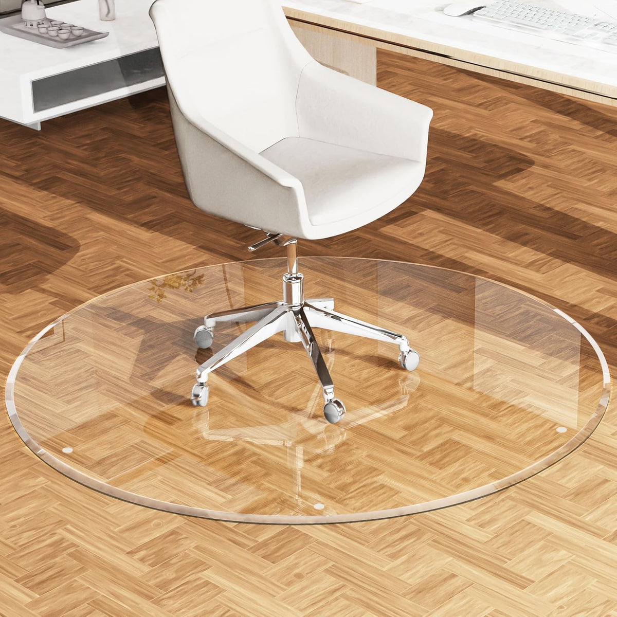 MESAILUP Beveled Edge Office Chair Mat for Carpet or Hardwood Floor，Clear，Round, 36"