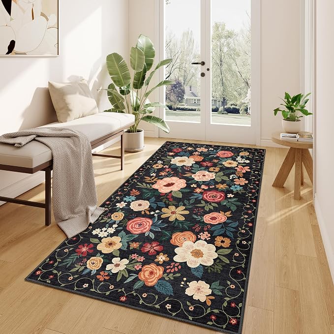 DUKINO 3x6 Runner Rug, Washable Soft Floral Hallway Runner Rug