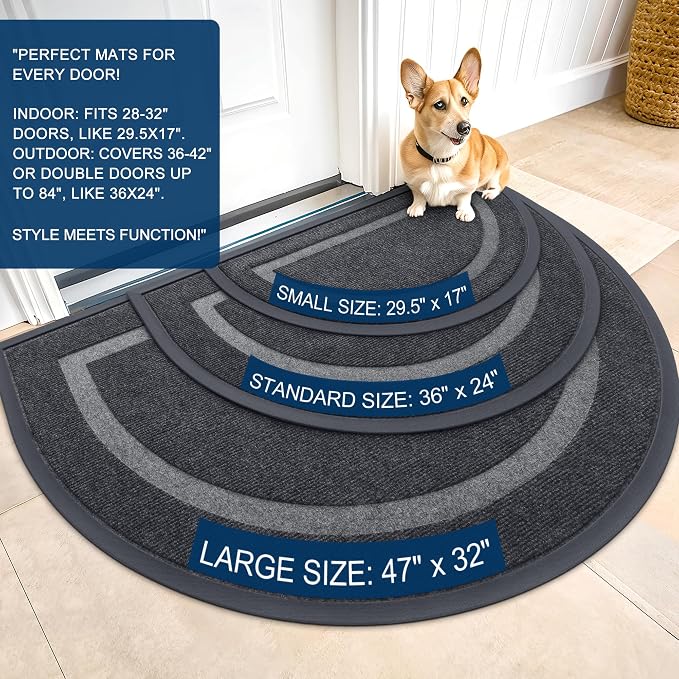 OLANLY Half Circle Door Mat Indoor Outdoor Entrance Welcome, Waterproof