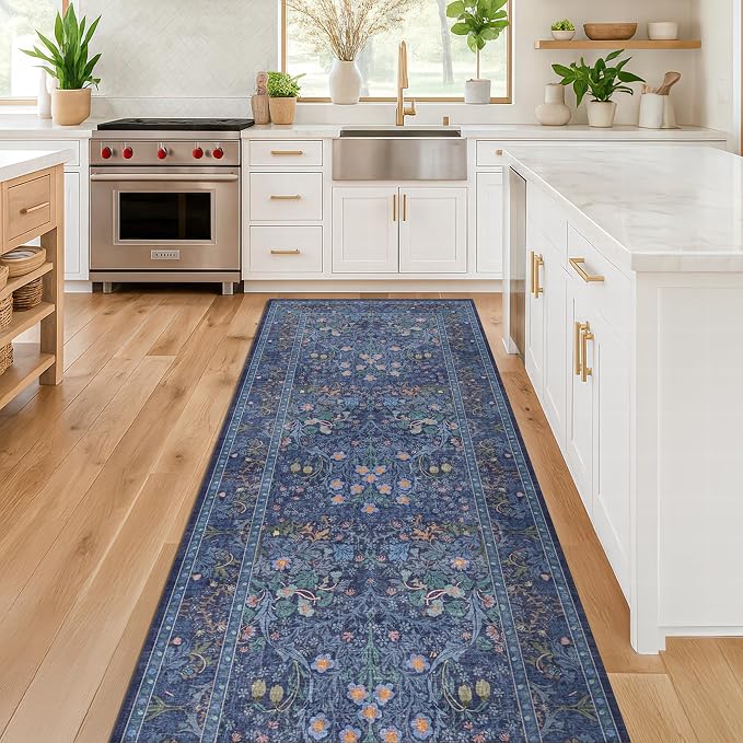 Dark Blue 2'6" x 8' Runners for Hallways Non Slip, Extra Long Floor Runner for