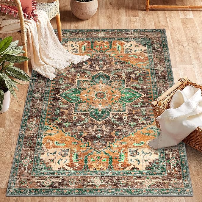 Yamaziot Washable Area Rug for Bedroom, 3x5 Non-Slip Boho Vintage Living Room