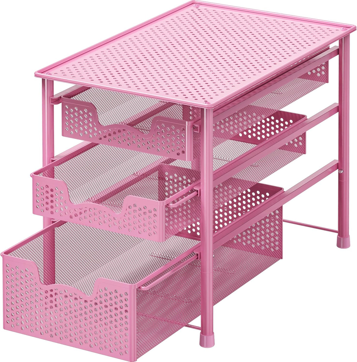 Simple Houseware Stackable 3 Tier Sliding Basket Organizer Drawer, Pink