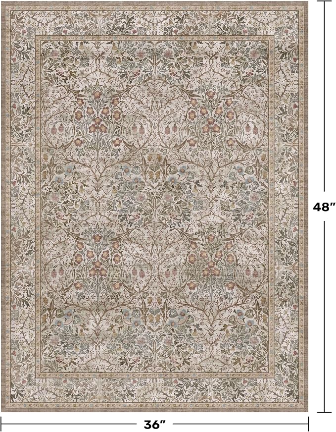 Vintage Moss Green Entryway Rug, 3x4 Washable Area Rugs