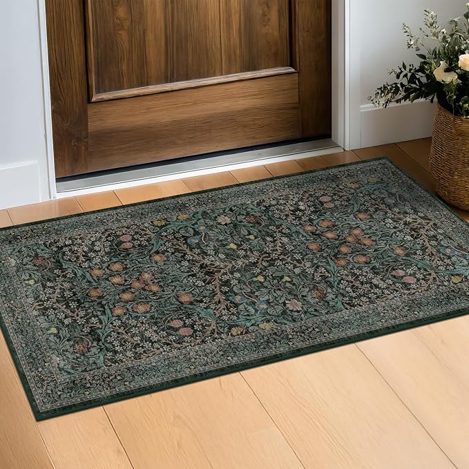 Dark Green 2x4 Rug Runner, Entryway Rugs, Small Runners
