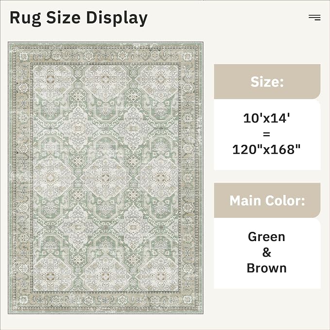 Soalmost 10x14 Area Rugs for Living Room, Non Slip Machine Washable Vintage Rugs