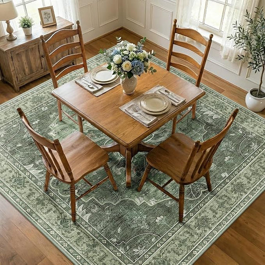 RELEANY Area Rugs Square 7ft Washable Non-Slip, Floral Vintage Distress