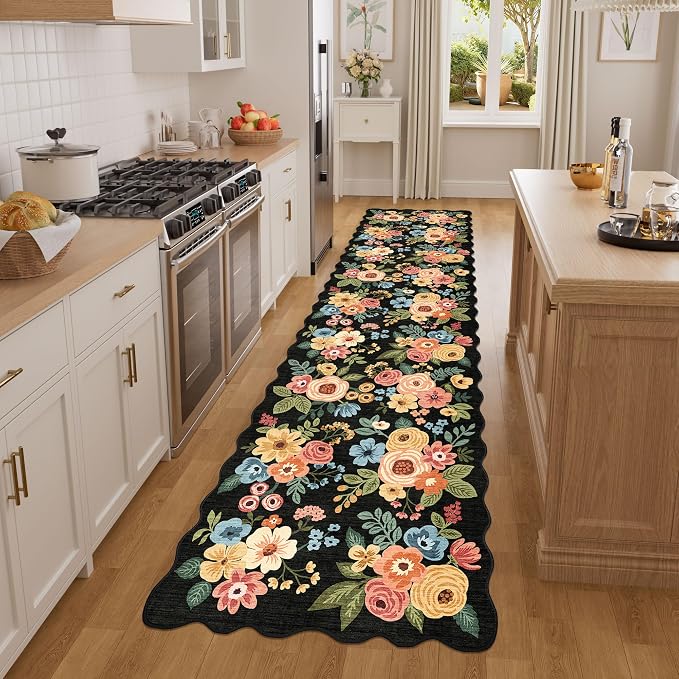DUKINO 2x8 Washable Runner Rug, Lightweight Soft Floral Hallway Rug Runner