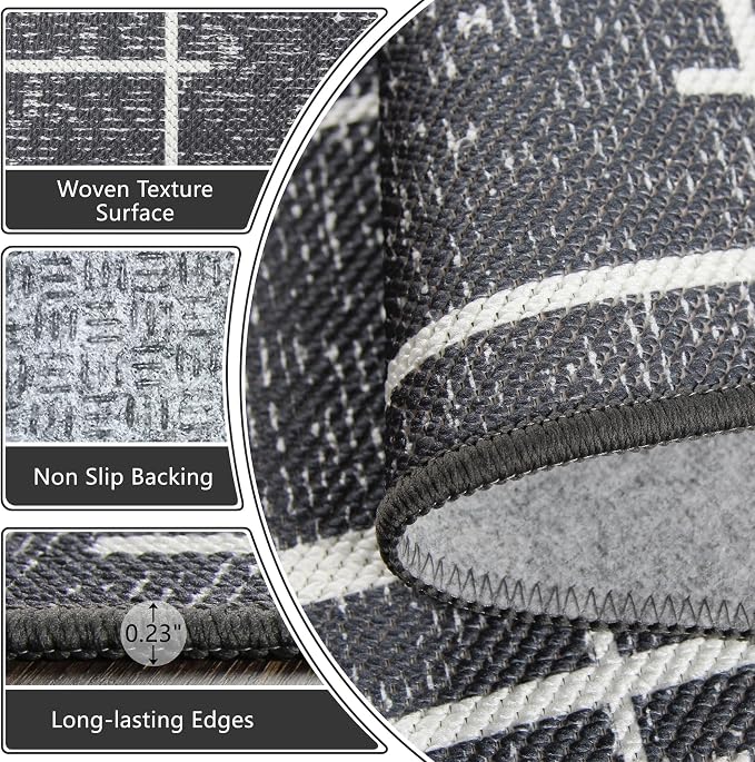 Non Slip Hallway Runner Rug 2.6x12, Modern Distressed Stripe, Washable Extra