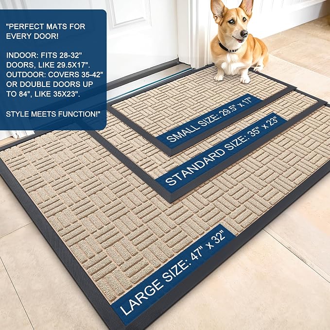 OLANLY Front Door Mat Outside Entrance 47x23, Heavy Duty Sturdy Natural Rubber