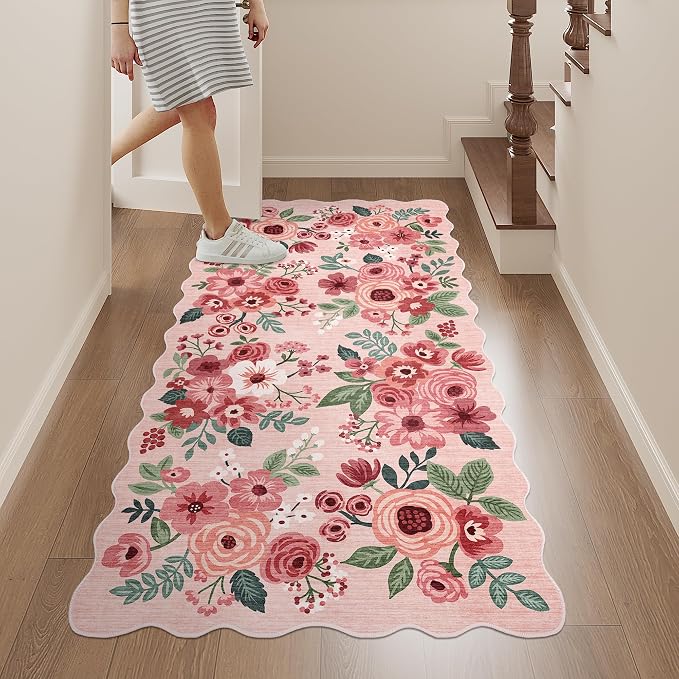 DUKINO 2x4 Washable Runner Rugs, Non Slip Floral Print Entryway Rug